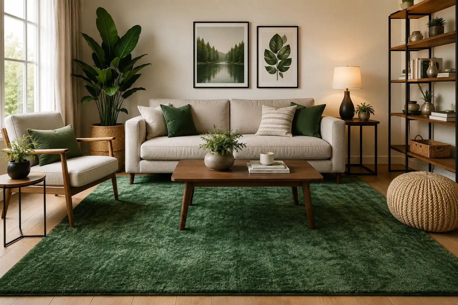 Living Room with Green Rug Ideas