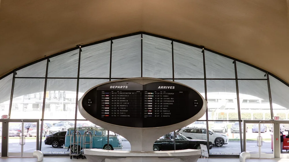 The stylish departure and arrival board at JFK's historic TWA terminal, New York.