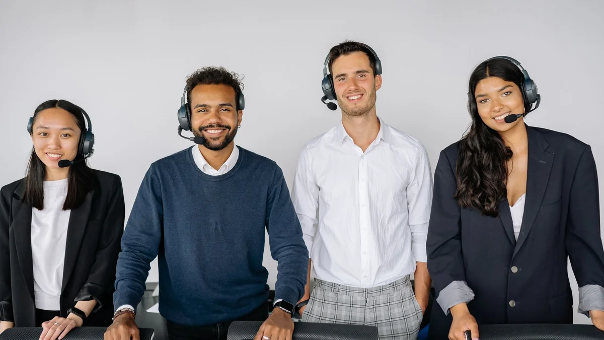 A support agent wearing a headset handling customer calls