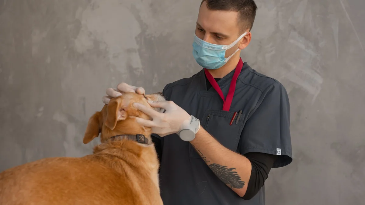 A vet examining a dog at a clinic