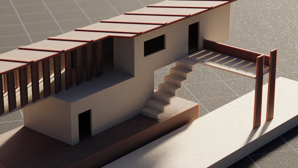 Close-up of a modern architectural house model showcasing its structure and design.