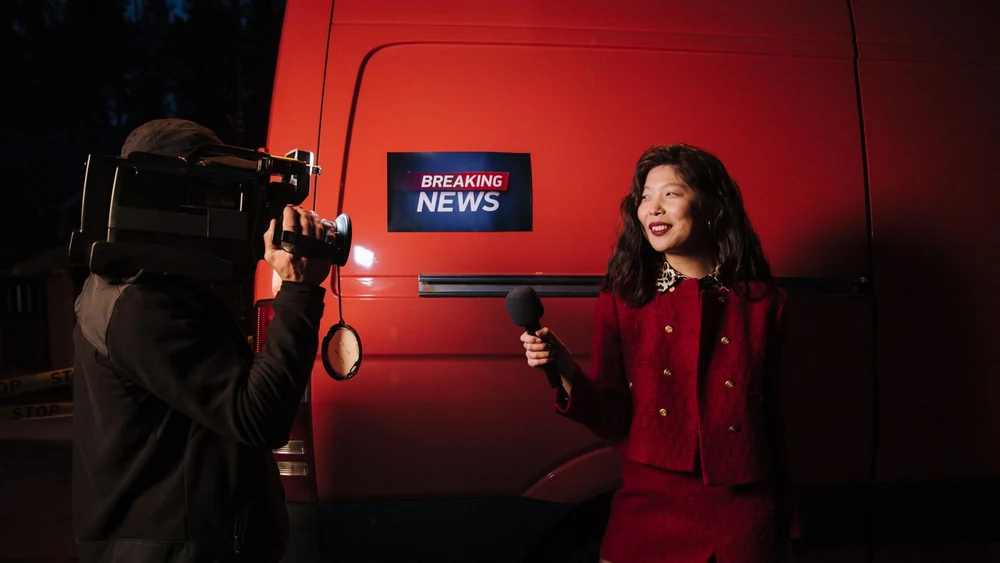 An outside broadcast vehicle on location
