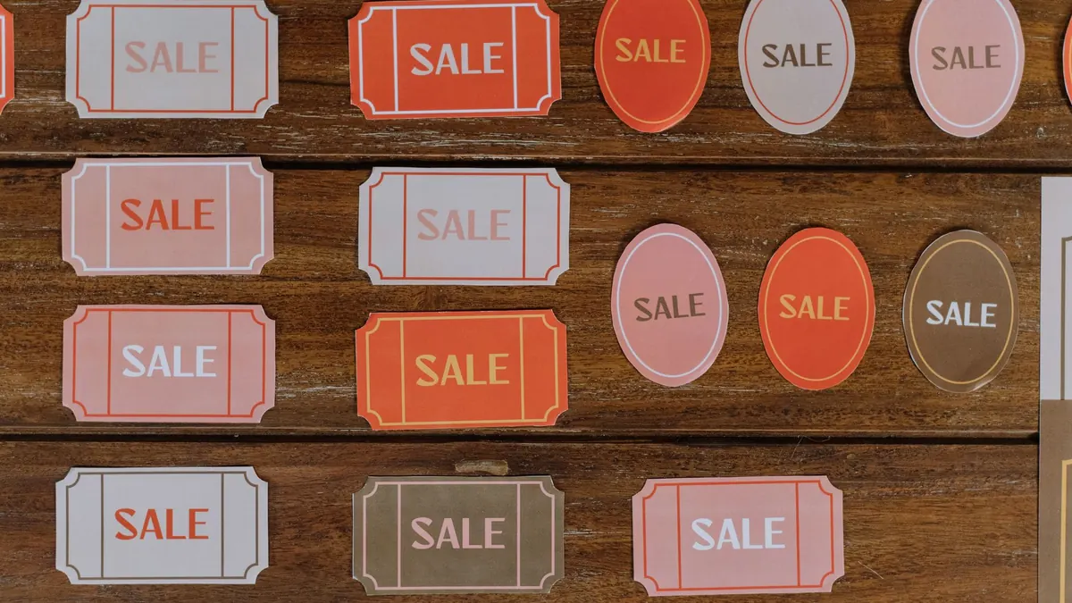 Price tags on a retail display, showing pricing decisions in practice