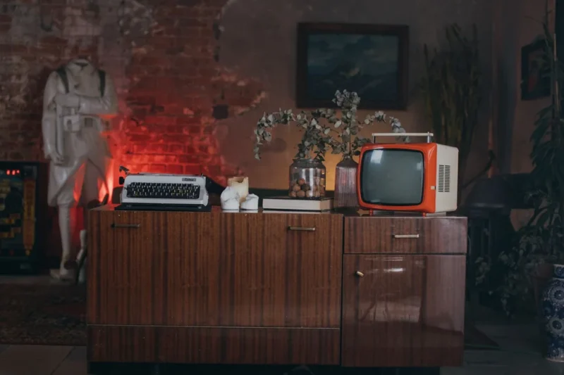 A vintage television set in a period living room