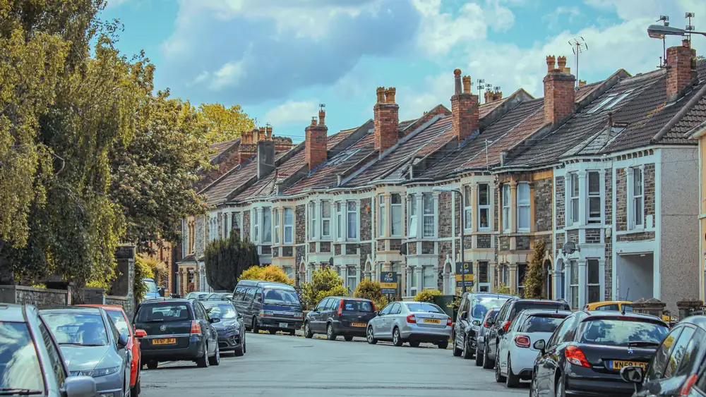A terraced street in northern England, the setting of the sitcoms she became known for