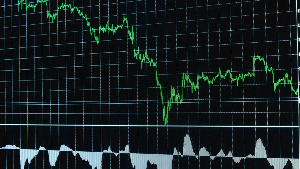 Detailed financial chart showing a downward trend, ideal for economics and stock market analysis.