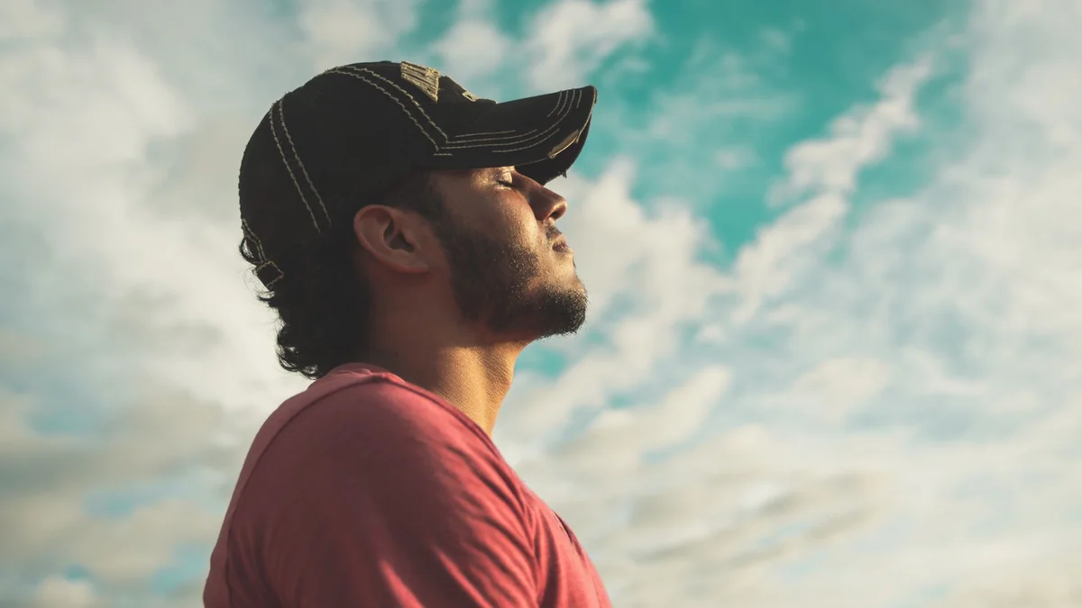 Someone breathing in fresh air outdoors